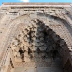 Stone entrance portal of the Sultanhani Caravanserai with geometric patterns and inscriptions in Seljuk style along the Silk Road in Central Anatolia