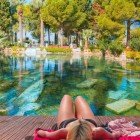 The ancient thermal pool of Pamukkale in Central Anatolia, very popular for the baths that can be enjoyed in its beautiful thermal waters